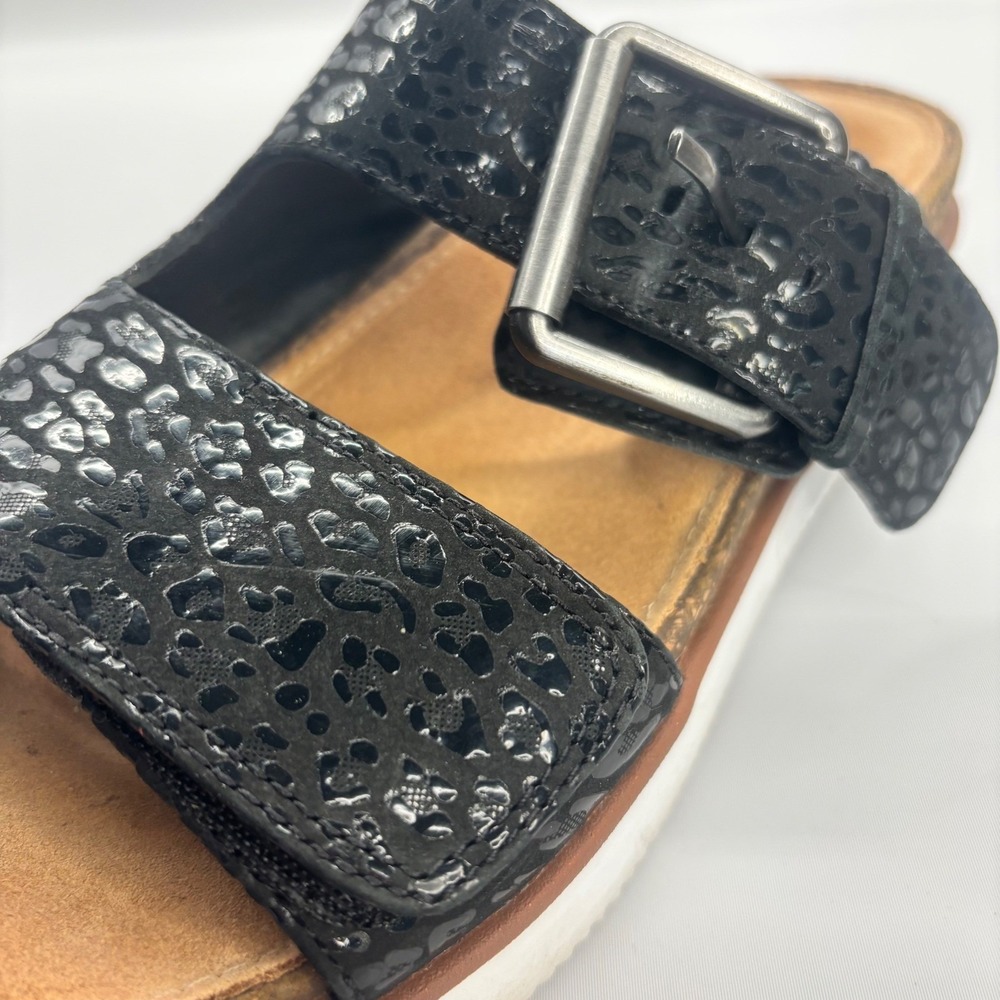Clarks Elayne Ease Strap Sandals Women 8 Black Leopard Print Unstructured Slide - Picture 10 of 10
